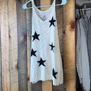 Star Patterned White Tank Top